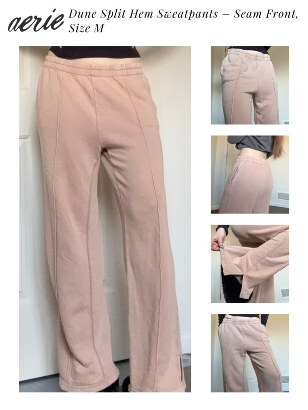 Aerie Dune Split Hem Sweatpants – Seam Front, Size M